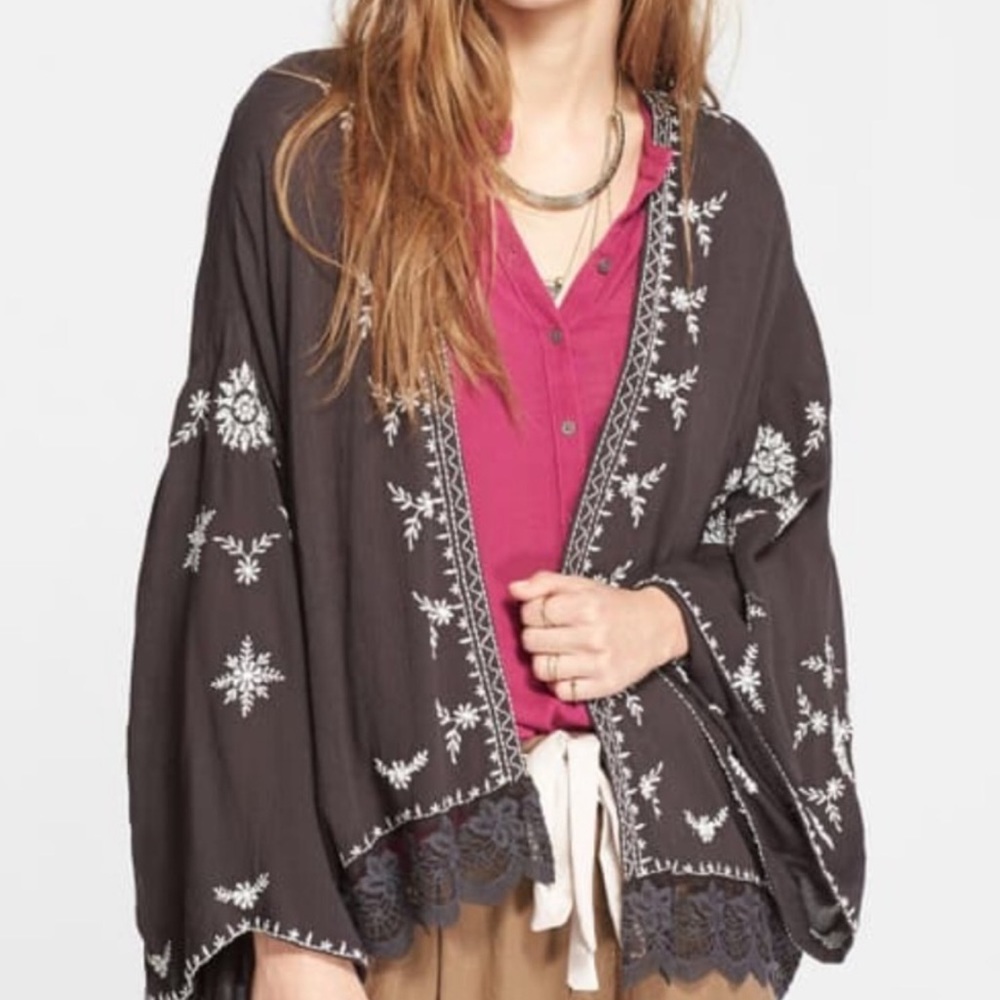 Free People Embroidered Kimono Jacket
